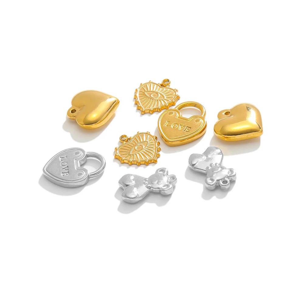 

5pcs Stainless Steel Heart Series Pendants Bear Charms Wholesale for DIY Exquisite Jewelry Necklace Making Bracelet Components
