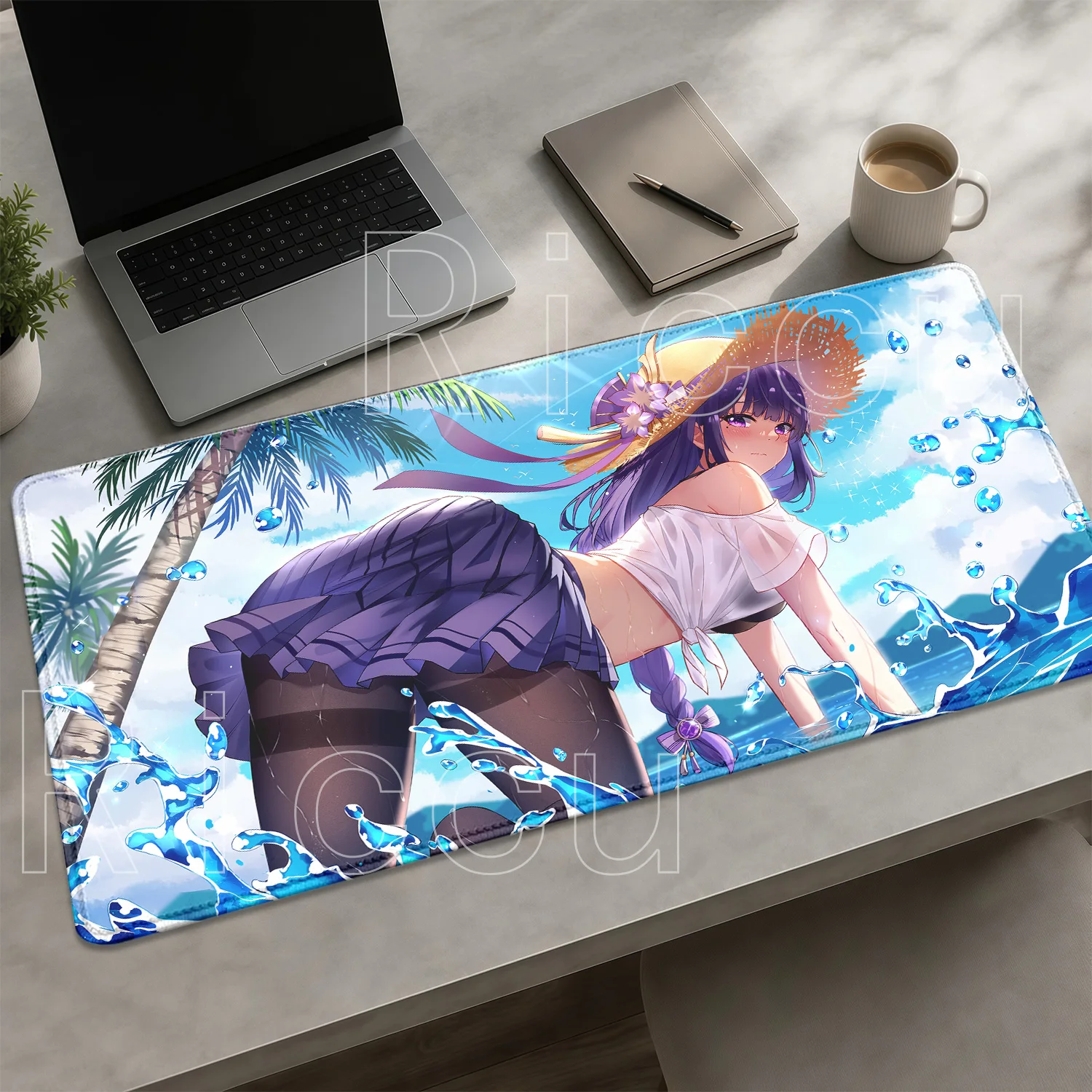 Genshin Impact Raiden Shogun Mauspad PC Gaming Tastatur Rutschfeste Unterlage E-Sport Mauspad HD-Druck Bürozubehör Schreibtischunterlage