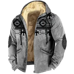 Winter Hoodies Tribal Graphic Prints Classic Casual Men's Hooded Zip-up Fleece Jacket Outerwear Holiday Vacation Going Out