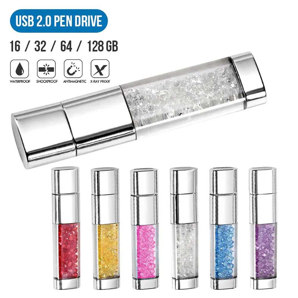 Fashion Diamond USB Flash Drive 64GB Waterproof Pendrive 64gb Memory Stick Memoria Cel USB Crystal USB Gift