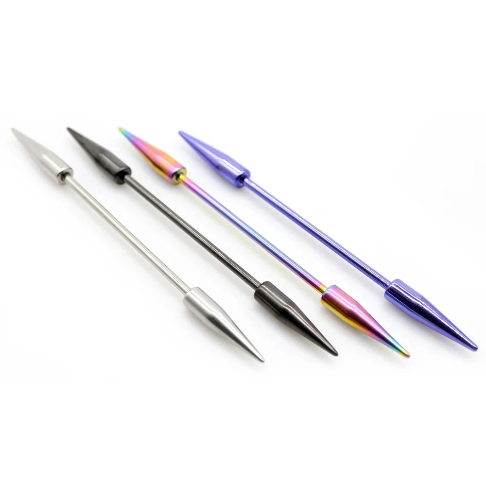 طويل الجراحية الصلب القرط للرجال والنساء ، الحديد الصناعي ، اللولب هيئة ثقب المجوهرات ، ثقب الدائري ، 14 جرام سبايك ، 2 قطعة