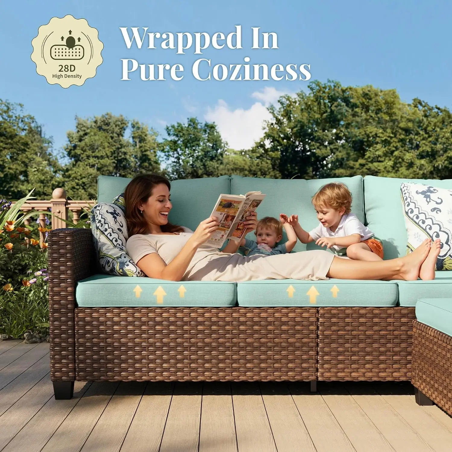 Patio Furniture Set, 5 Pcs Wicker Rattan Outdoor Conversation Set, 2 x Leg Chairs, 1 x 3 Seater Sofa and 2 x, Customized