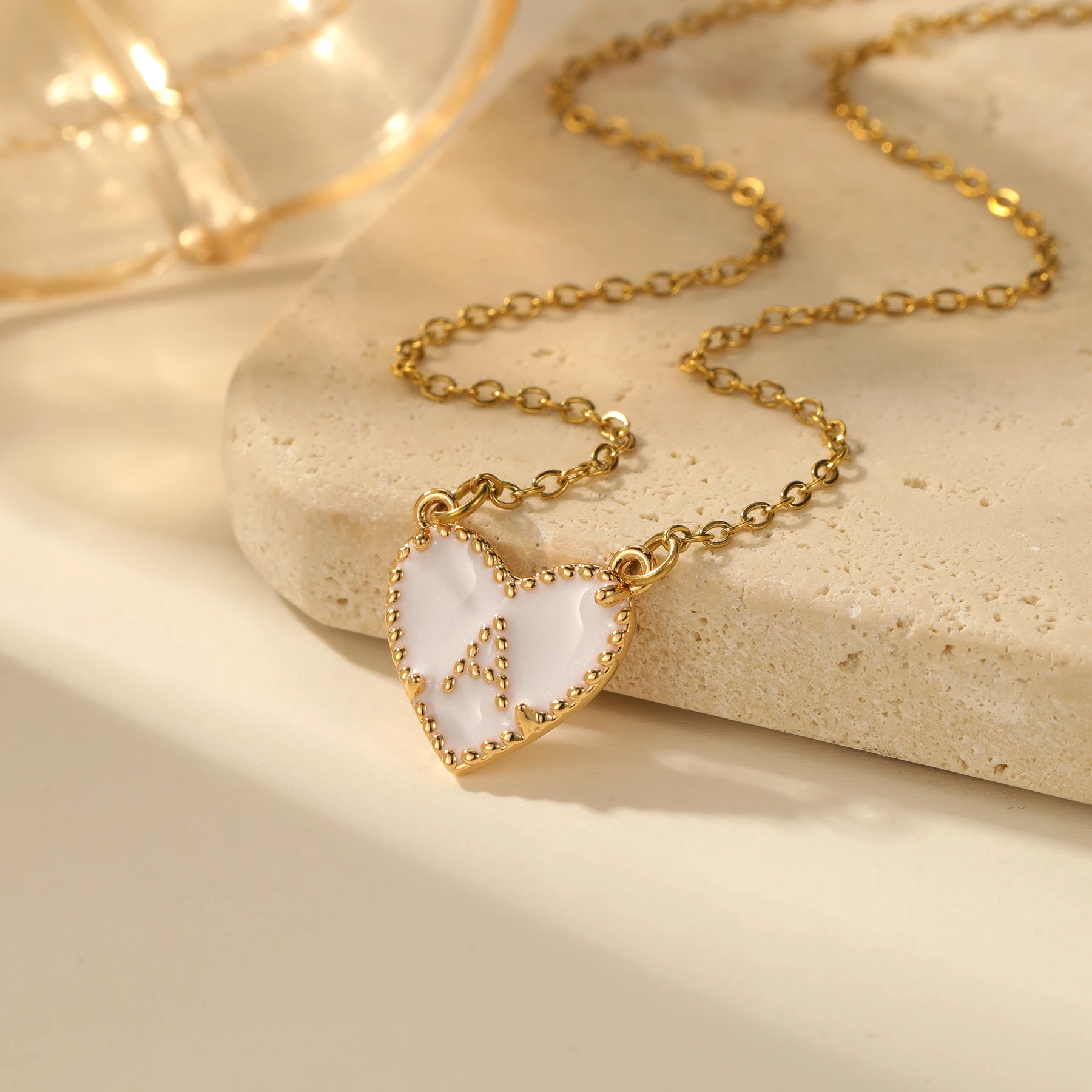 

Personalized Ari Heart Letter A Gold Short Pendant Necklace Custom Initial Pendant White Enamel Letters Gift for Girlfriend