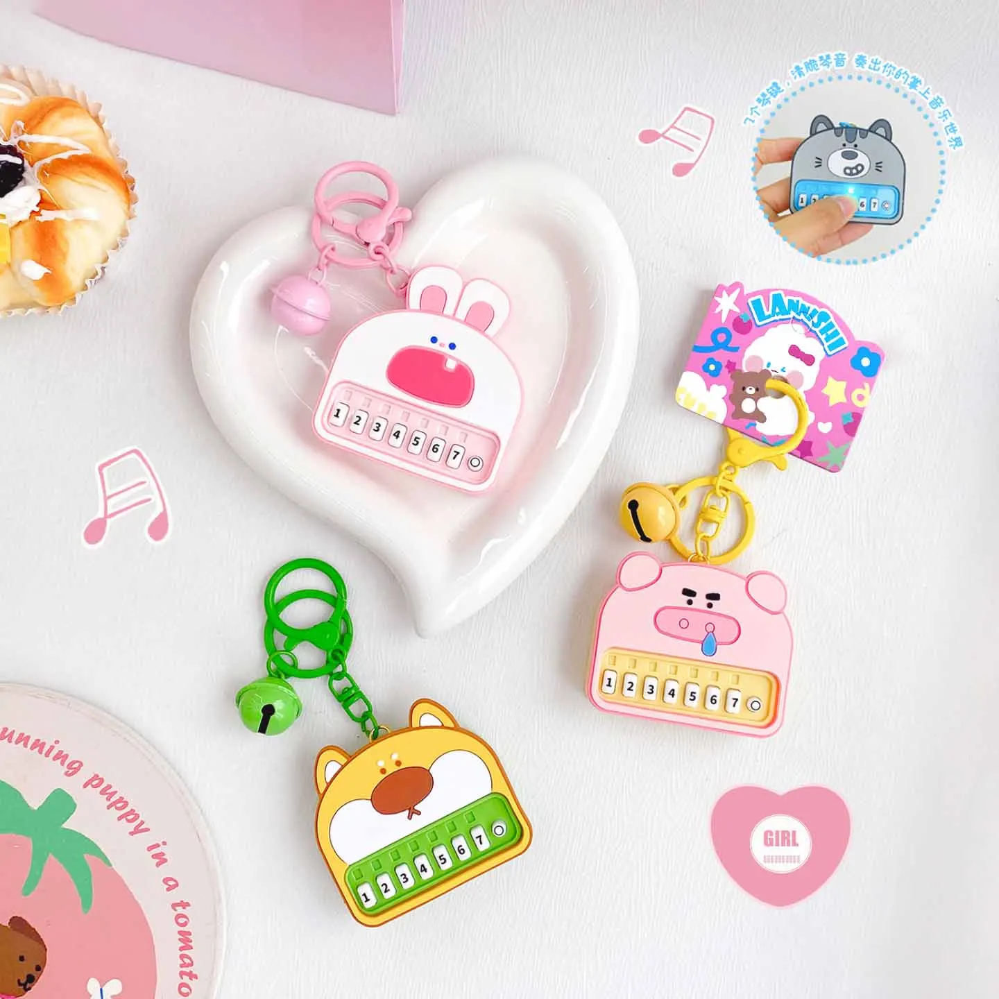 Porte-clés de piano électronique petit animal pour enfants, pendentif de l'hypothèse électroluminescente créative, cadeaux amusants et mignons, sac à dos, nouveau