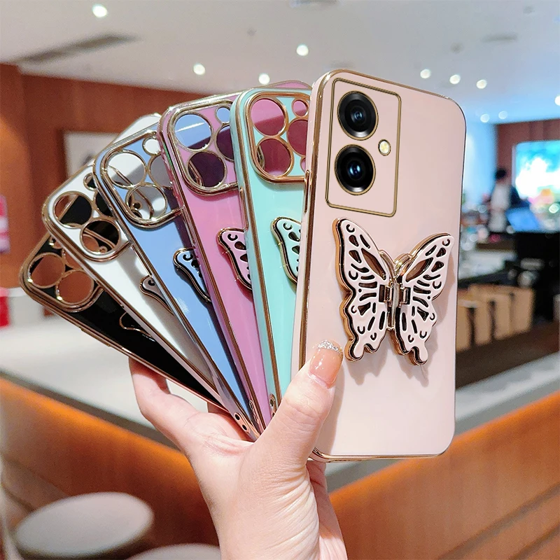 Y 78 Plus Metal Butterfly Plating Holder Phone Case For VIVO Y85 Y200i Y35Plus Y28 Y35 Y91 Y93 Y78 Y76S Y100 X100 X100S Cover