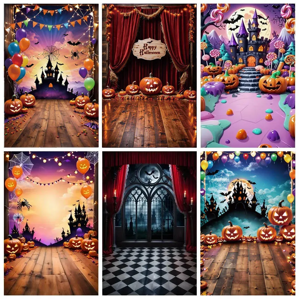 

Halloween Party Backdrop Full Moon Horror Night Castle Pumpkin Outdoor House Party Decoration Banner Photography Background
