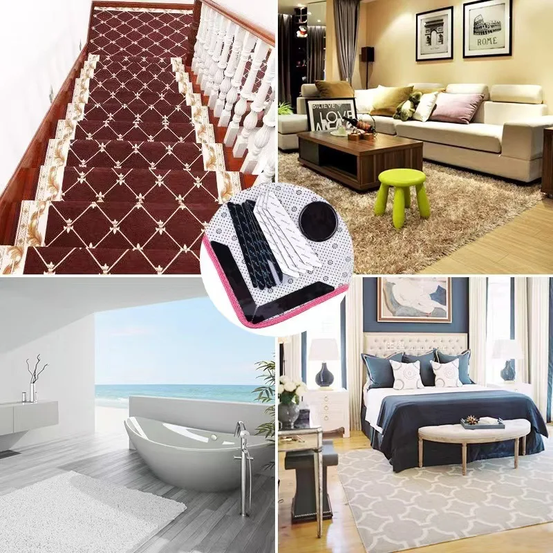 8Pcs Non-Slip Rug Pad Tape Reusable Double-Sided Adhesive Gripper Stickers Washable Area Carpet Tape
