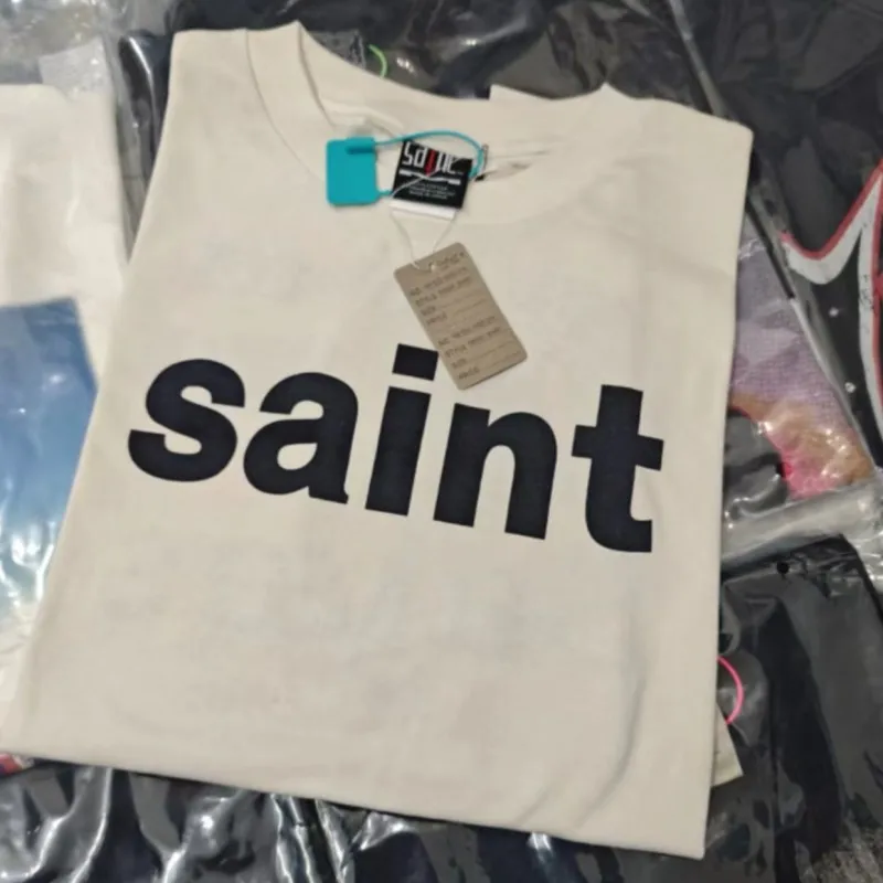 Summer Street Outfit Sweet Saint Tshirts Casual Round Neck Short Sleeve Tops Loose Letter Print Men Women White Tees