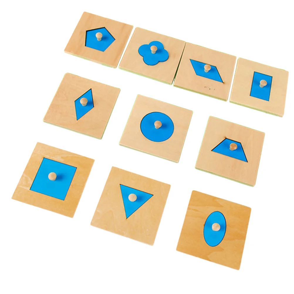 10Pcs Wood Shape Insets Educational Puzzle Set Early Childhood Development Math Color Recognition Eye Coordination