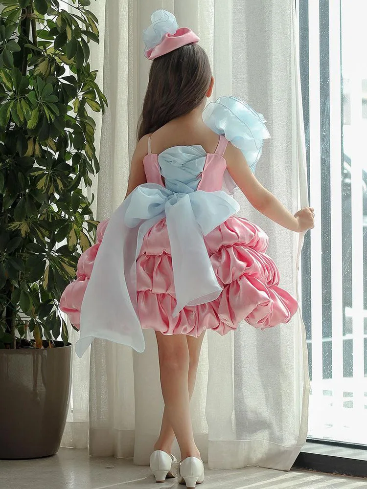 Girls lolita Princess Dress Summer bow Children's pink pompadour cake dress model catwalk show dress