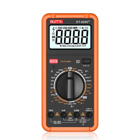 NJTY DT-9205+ Digital Multimeter Manual Range Electrical Tester Voltage Current Resistance Frequency HEF Live Wire Voltage Meter