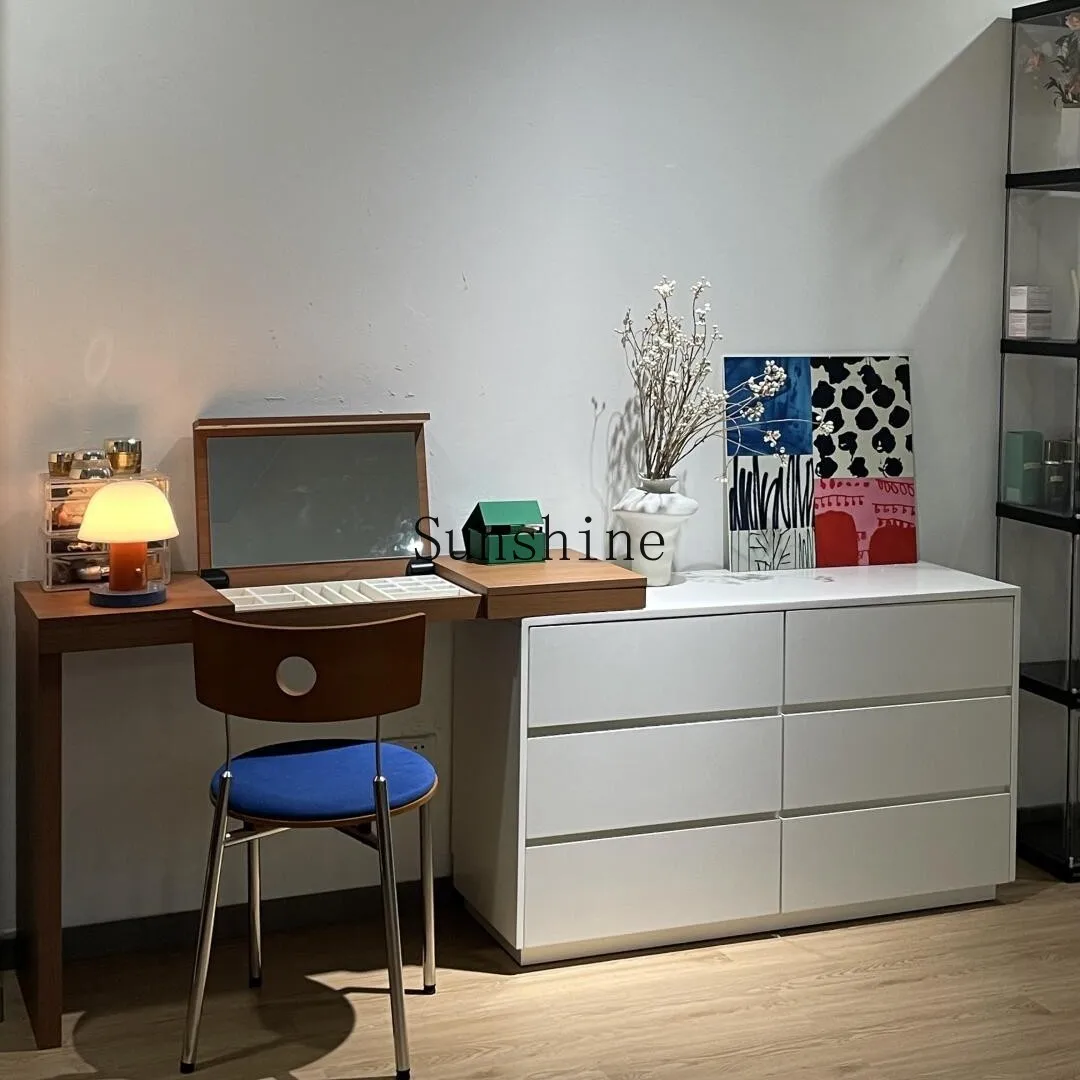 

Medieval cream wind flip dresser, storage cabinet integrated paint, all solid wood at the end of the bed