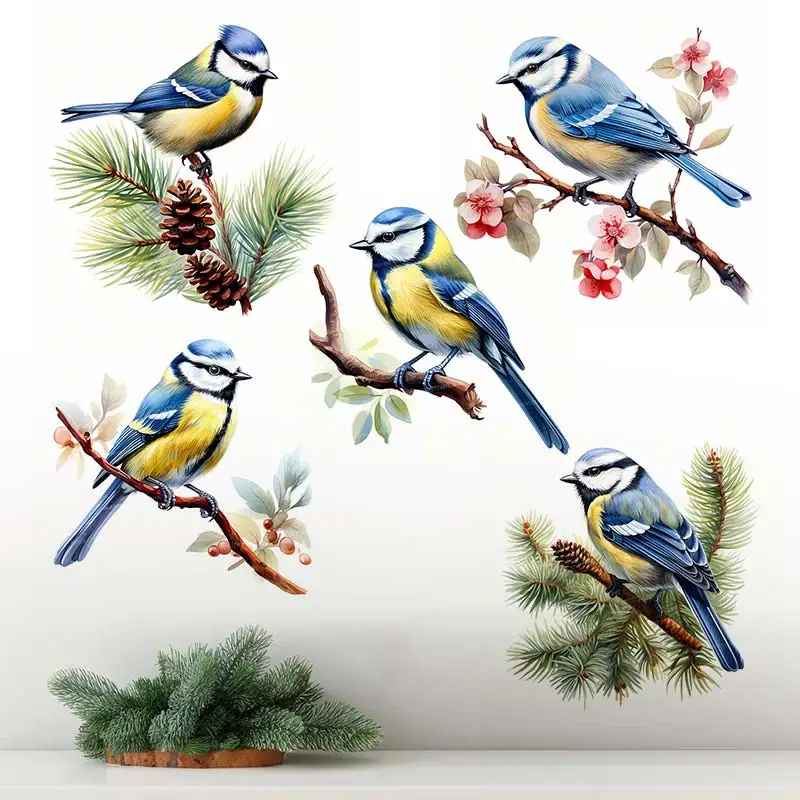 Watercolor Bird Standing On a Branch Wall Sticker Art Living Room Bedroom Cabinet Decoration Home Decor  Animal Stickers S306