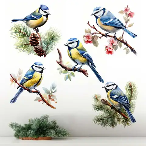 Watercolor Bird Standing On a Branch Wall Sticker Art Living Room Bedroom Cabinet Decoration Home Decor  Animal Stickers S306