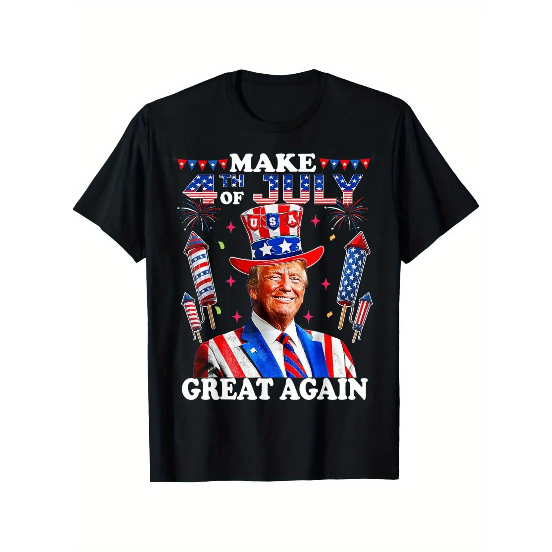 

Women's Trump 4th of July T-Shirt "Make July Great Again" Patriot Political Humor Tee Election Event Gift
