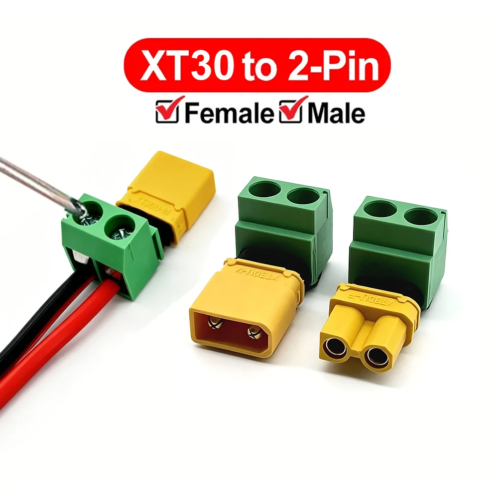 XT30 to 2 Pin Terminal Connector Adapter, XT30 Male/Famale to 2-Pin Converter for Drone FPV Balance Charger LiPo Battery Solar