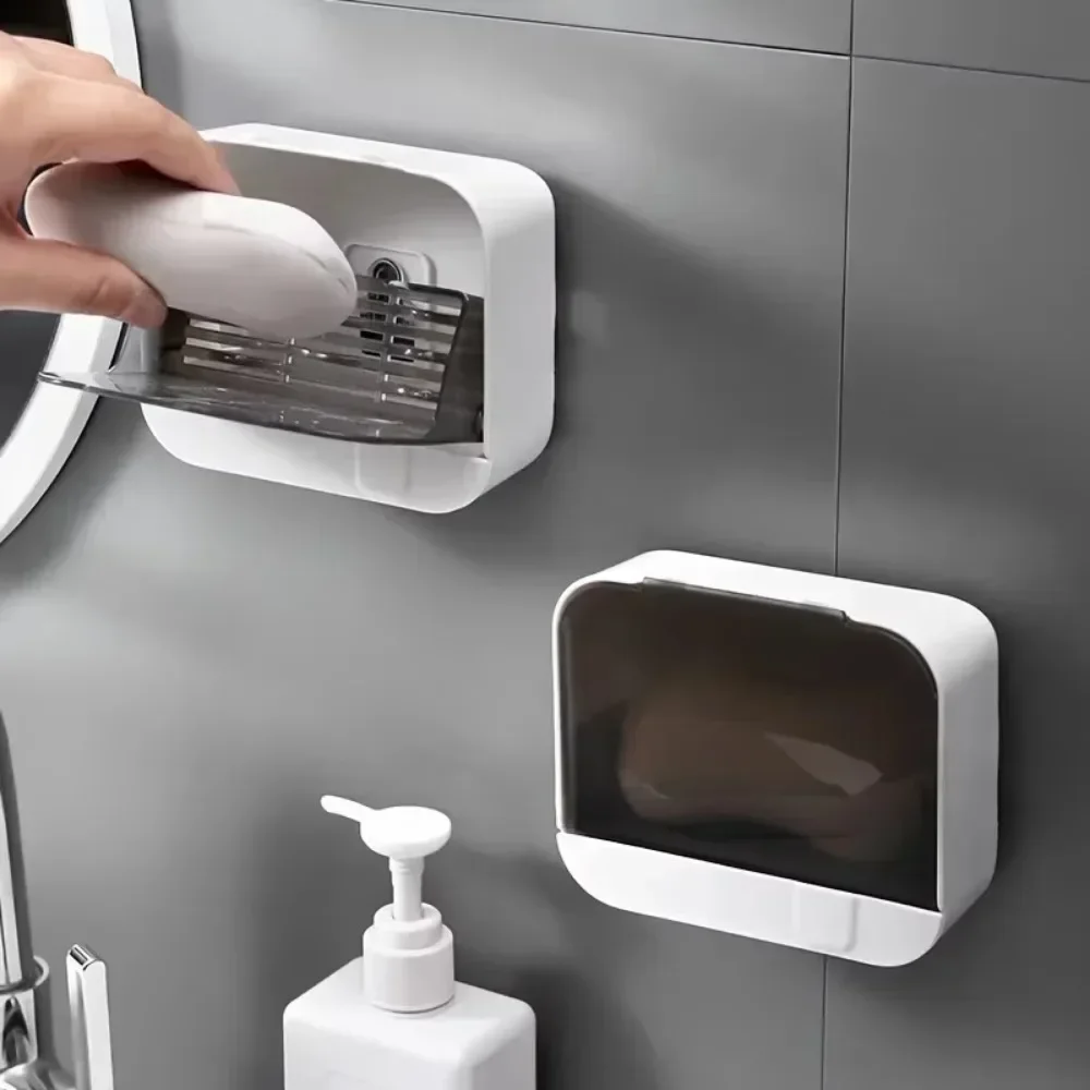 New Bathroom Soap Box Flip Top Soap Organiser Wall Mounted Flushless Soap Box with Drainage 2025