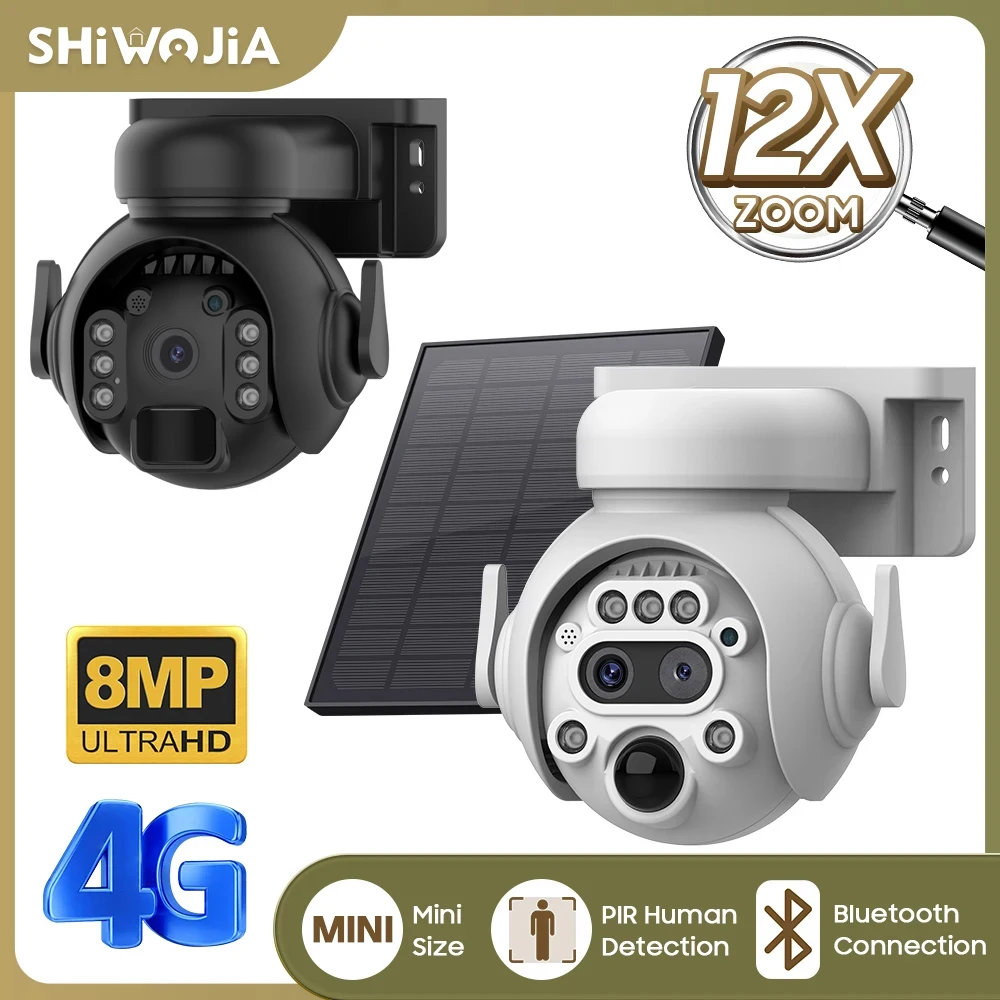 SHIWOJIA-cámaras de seguridad Solar 4K de 8MP para exteriores, videocámaras inalámbricas con visión de 360 °, monitoreo de animales, batería a Color