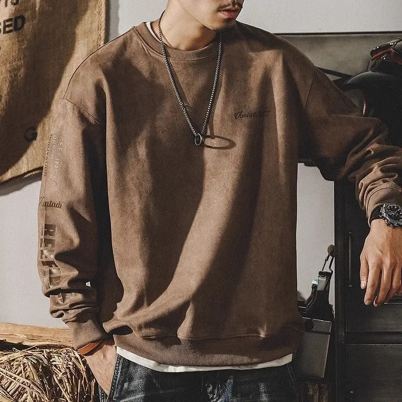 Man Sweatshirt 2025 Autumn Men's Retro Heavyweight Hoodie Loose Trendy Top Vibe Casual