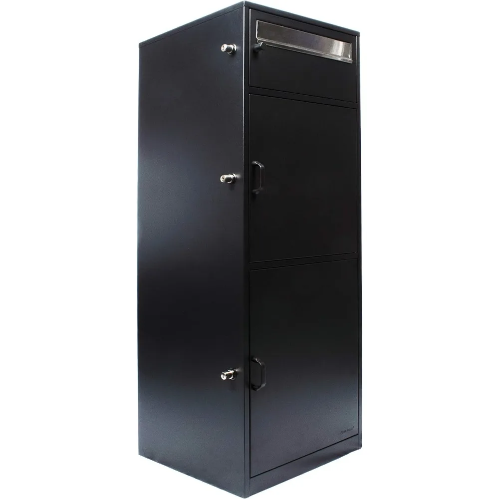 Large Steel Freestanding Floor Parcel Package Drop with Locking Letterbox Drop Mail Box with Multi Compartments, Black