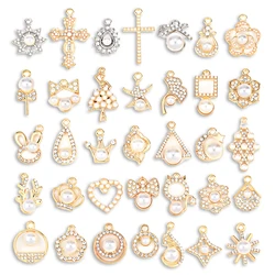 Mixed 10Pcs Pearl Heart Butterfly Flower Stars Bow Cross Charm Pendant For Jewelry Making DIY Earrings Necklace Accessories Gift