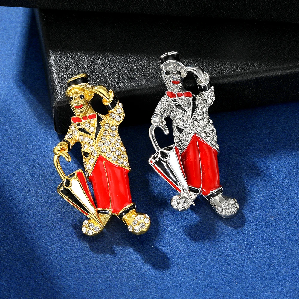 Pretty Statement Clown Crystal Lapel Pins Elegant Lady Shaped Buffoon Rhinestone Brooches Cheap Jewelry Wholesale