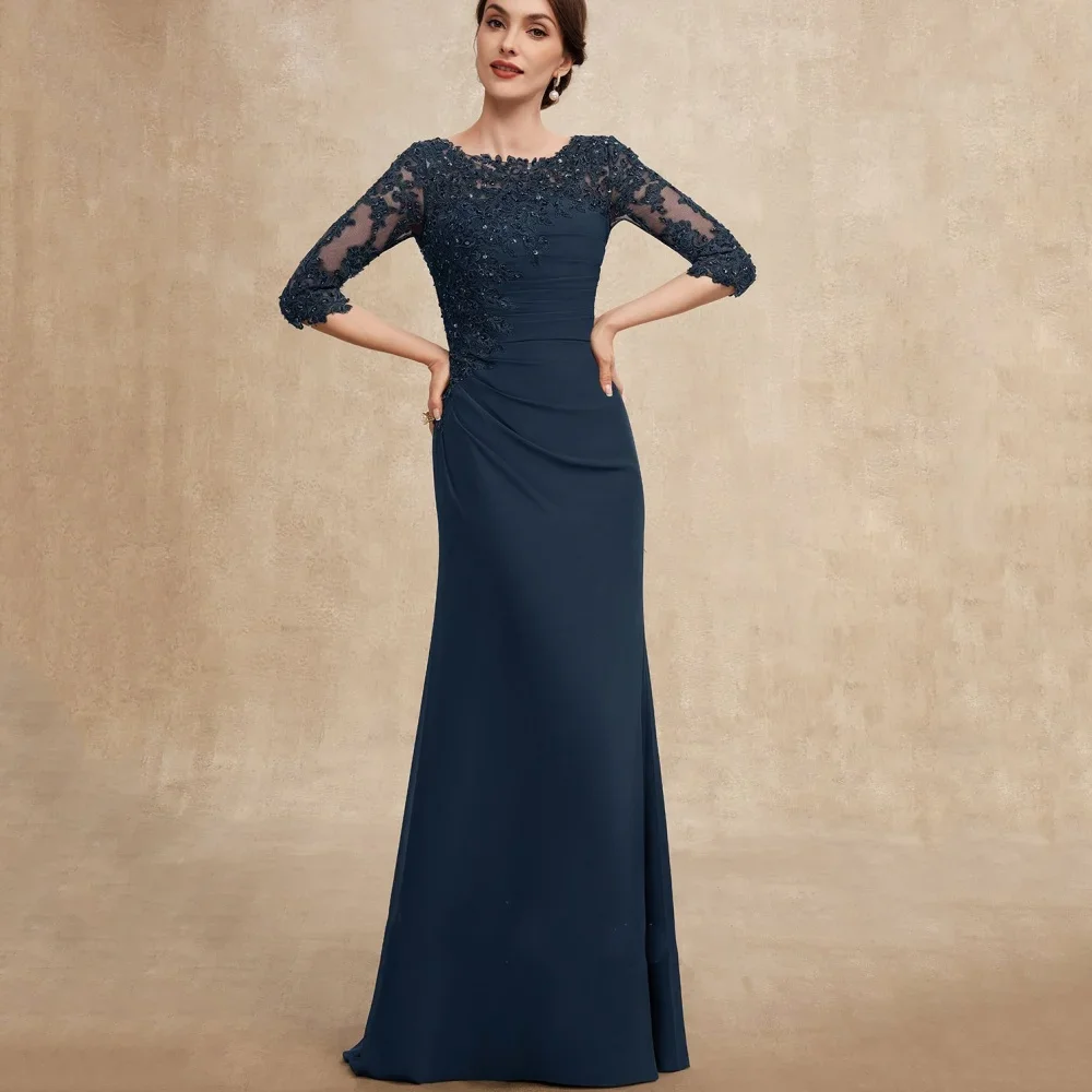 

Customized Chiffon Mother of bride Dresses Half Short Sleeves Elegant Lace Appliques Sheath Formal Evening Gowns Wedding Party