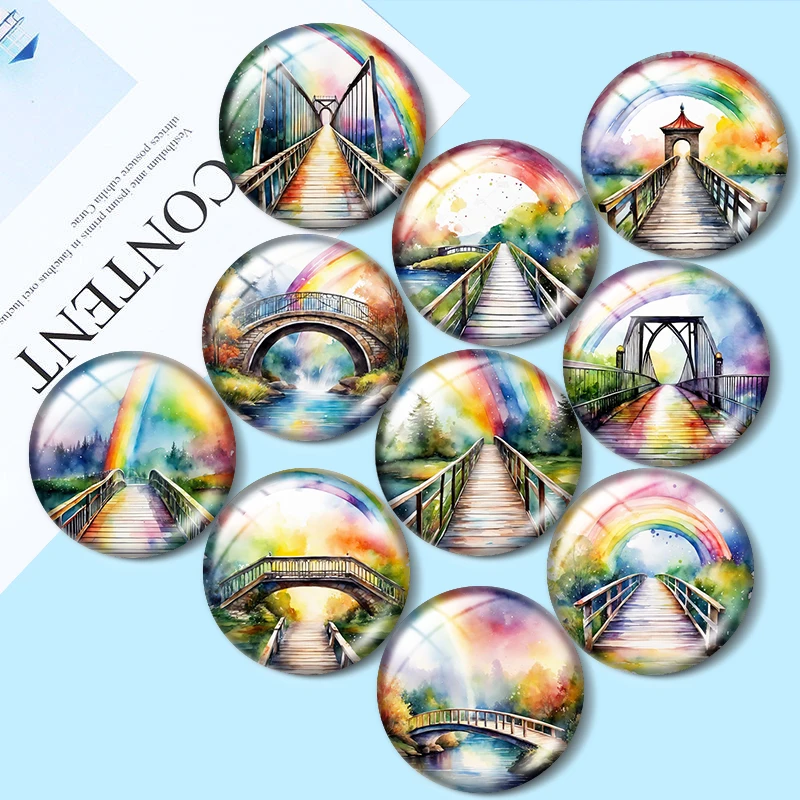 

Rainbow Bridge 12/18/20/25mm glass cabochon bracelet pendant rings for jewelry demo earrings back Making findings