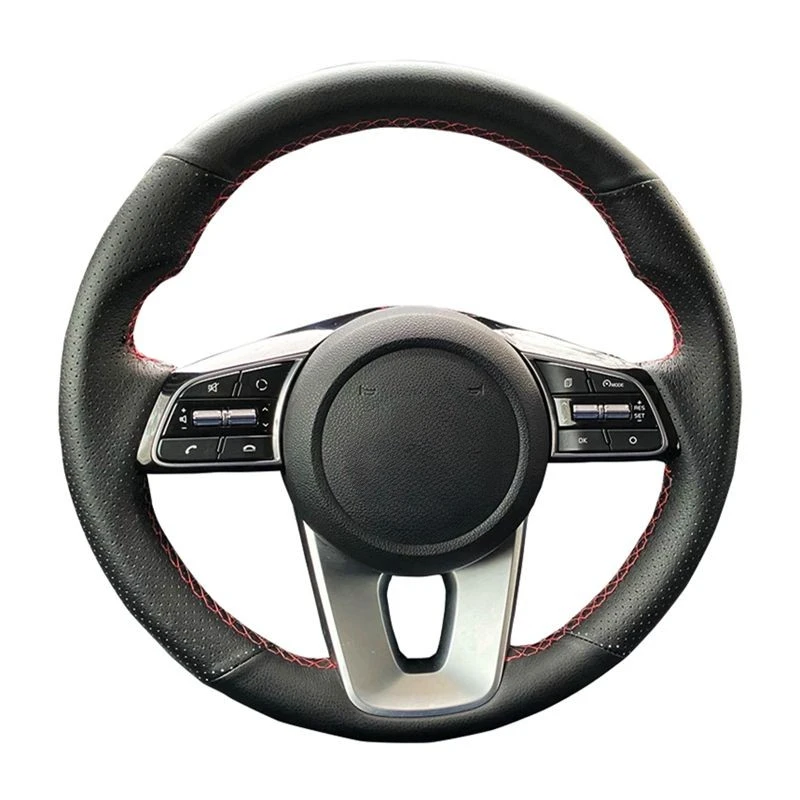 Car Steering Wheel Cover Hand Sewing Black Artificial Leather Braid No-Slip Car Accessories For Kia forte s 2019 KIA Optima 2018