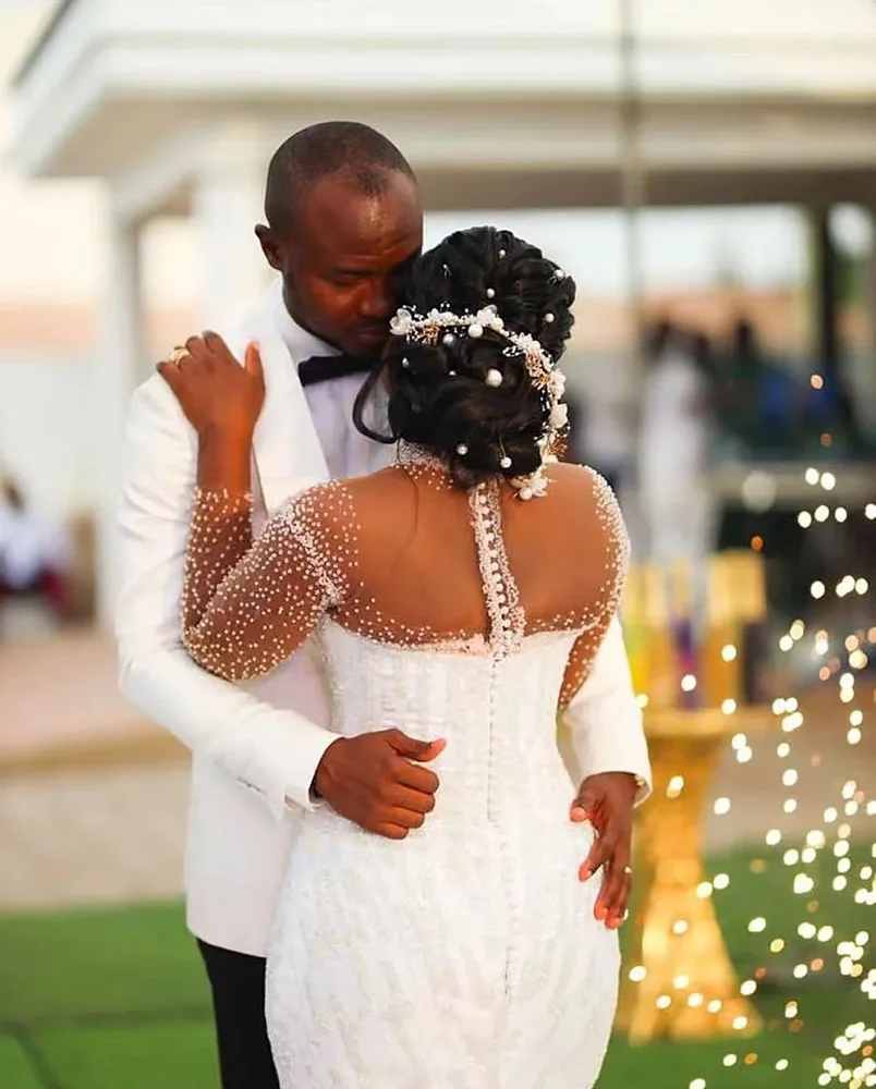 Luxe kralen lovertjes kanten trouwjurk sexy zeemeermin bruidsjurken afneembare trein vestidos novias boda