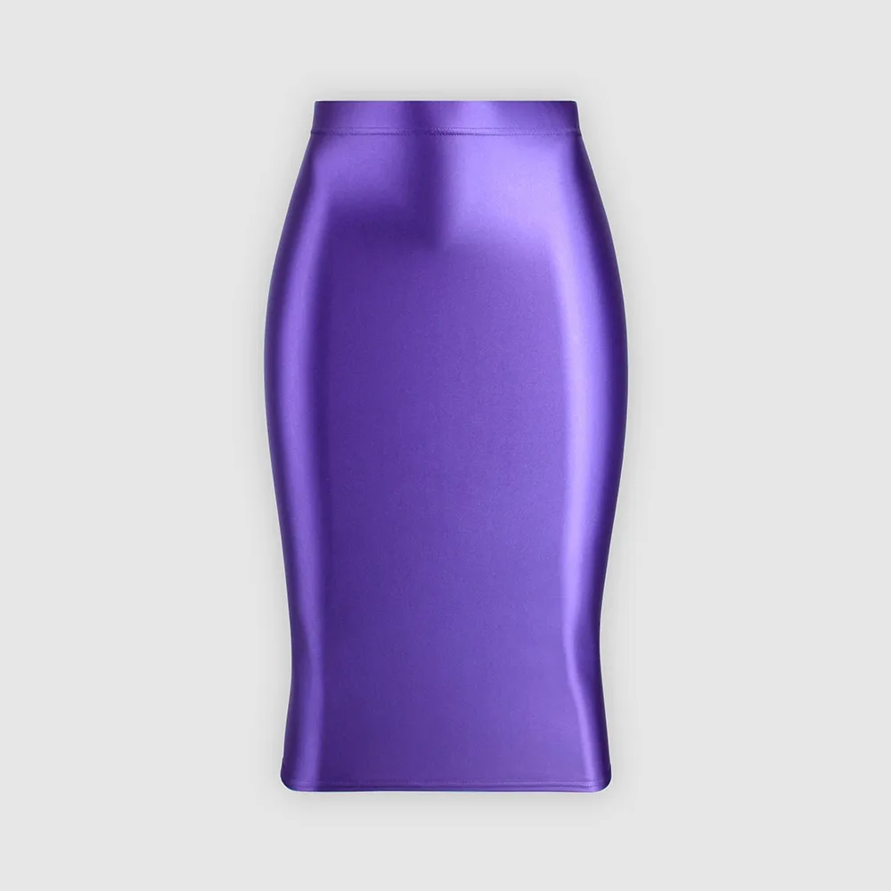 Glinsterende, meerkleurige, glanzende, sexy, figuurvormende, elastische, zijdezachte, afslankende knielange rok