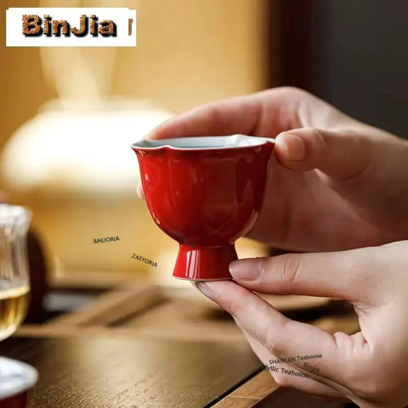 2pc/lot Hand-painted Double-line High-foot Teacup Retro Tea Bowl Mug Tea-tasting Meditation Cup Jianzhan Master Cups Teaset 70ml