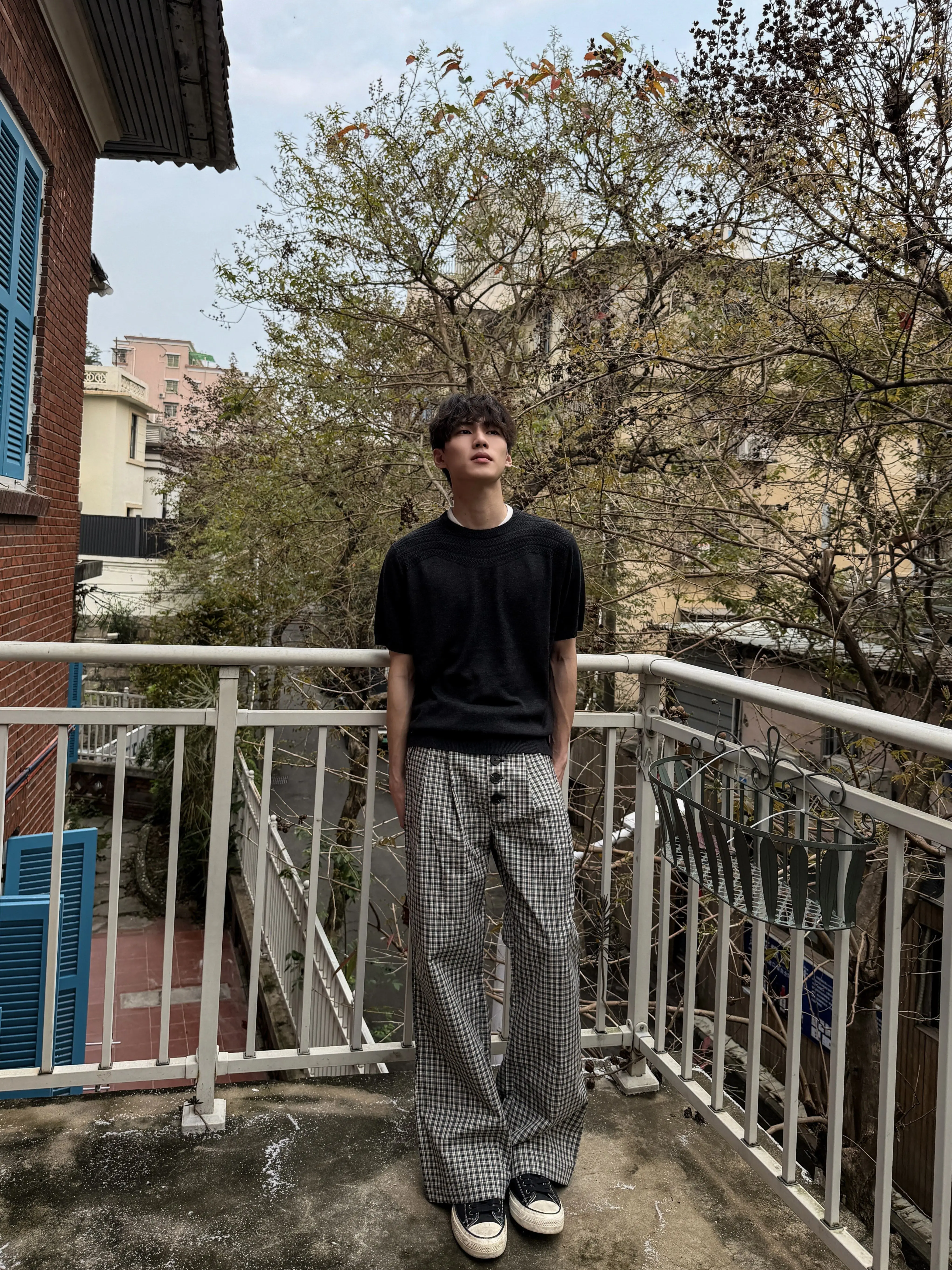 American Style Street Retro Plaid Five Button Pleated A-Line Silhouette West Pants Elegant Casual CleanFit Men's Clothing