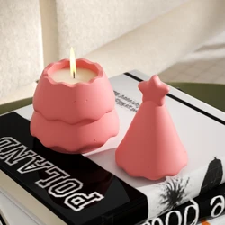 Starlit Christmas Tree Jesmonite Candle Jar Silicone Mold for Lid Handmade Concrete Candle Vessel Mould Home Decor