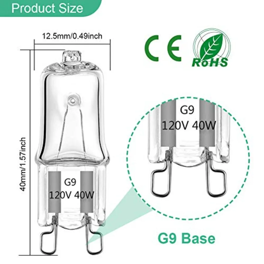 G9 Bulb, 12 Pack G9 Halogen Light Bulbs 2 Pin Base JC Type, 120V T4 Bi-Pin 40W Xenon Small Light Bulb for Chandeliers, Pendants
