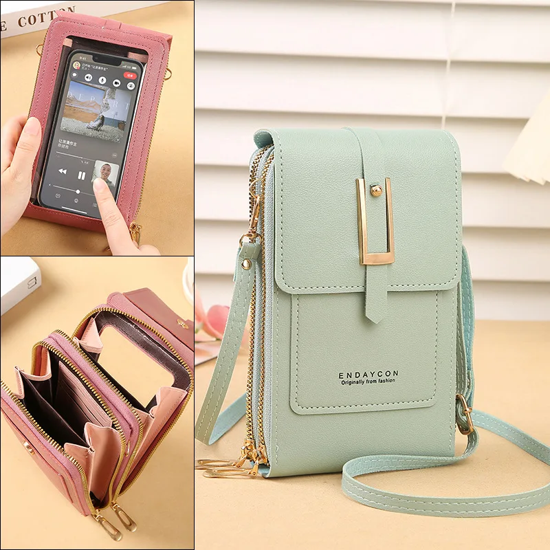 Womens Mini Crossbody Handbag Purse, Touch Screen Phone BagS, Multi Card Zipper PU Leather Shoulder Bags for Daily Shopp Dating