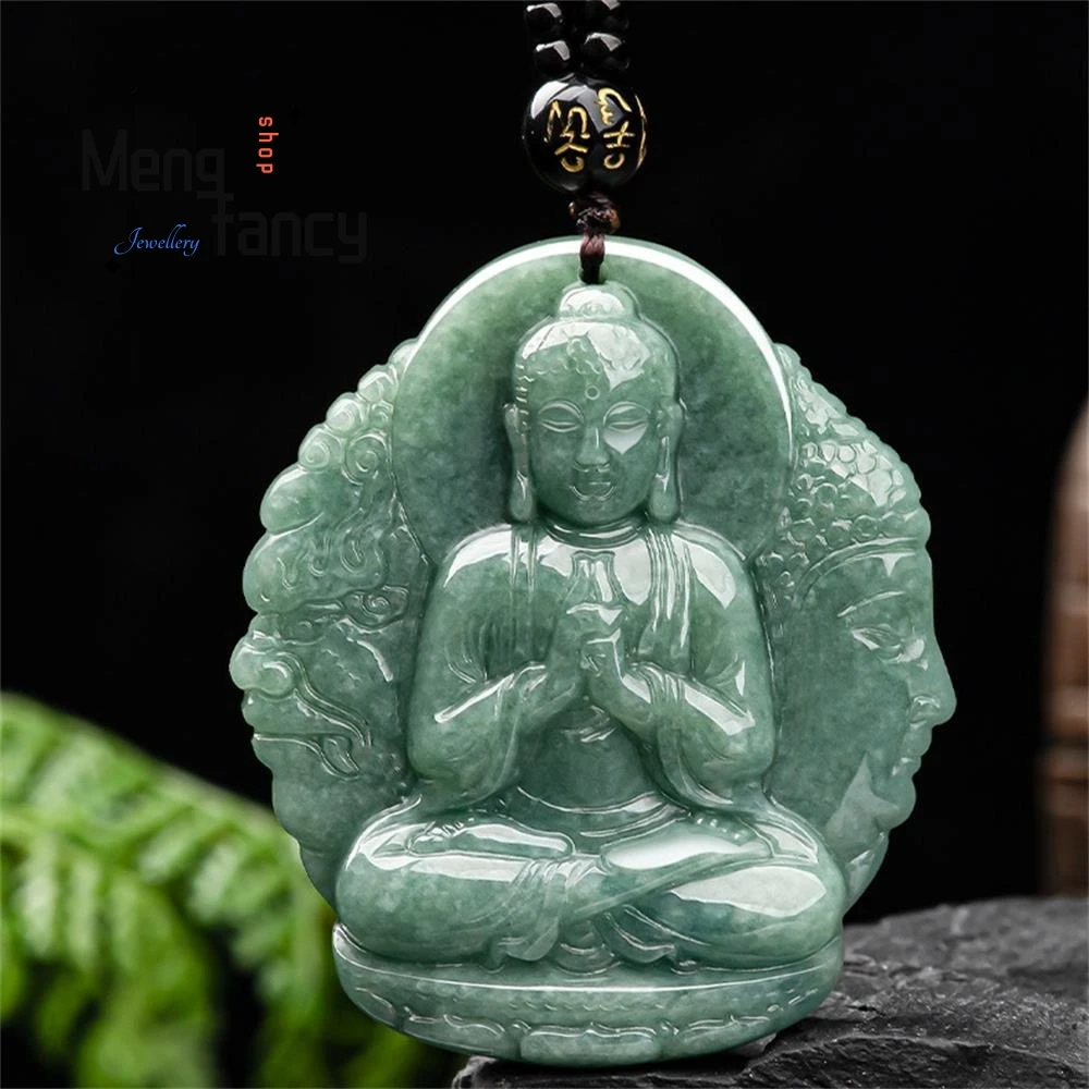 

Natural Jadeite Buddha Pendant Charms Fashion Engraver Jade Fine Jewelry Amulet Necklace Men Women Luxury Souvenir Holiday Gifts