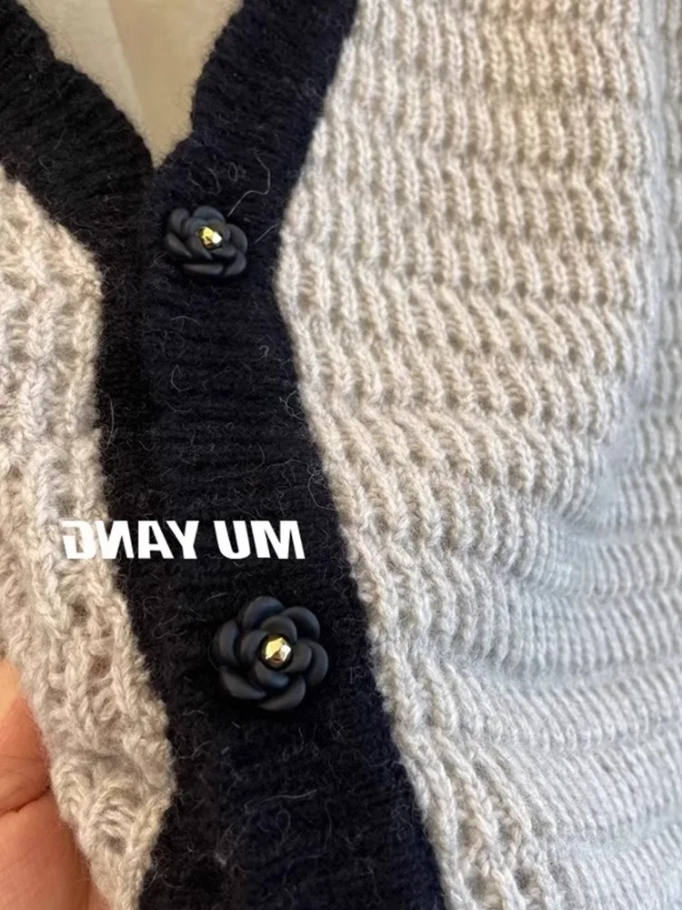 سترة نسائية محبوكة بتصميم متعدد الألوان، بدون أكمام بزر واحد، أنيقة للعمل، تقلل من مظهر العمر، مكشوفة الكتفين، برقبة على شكل V