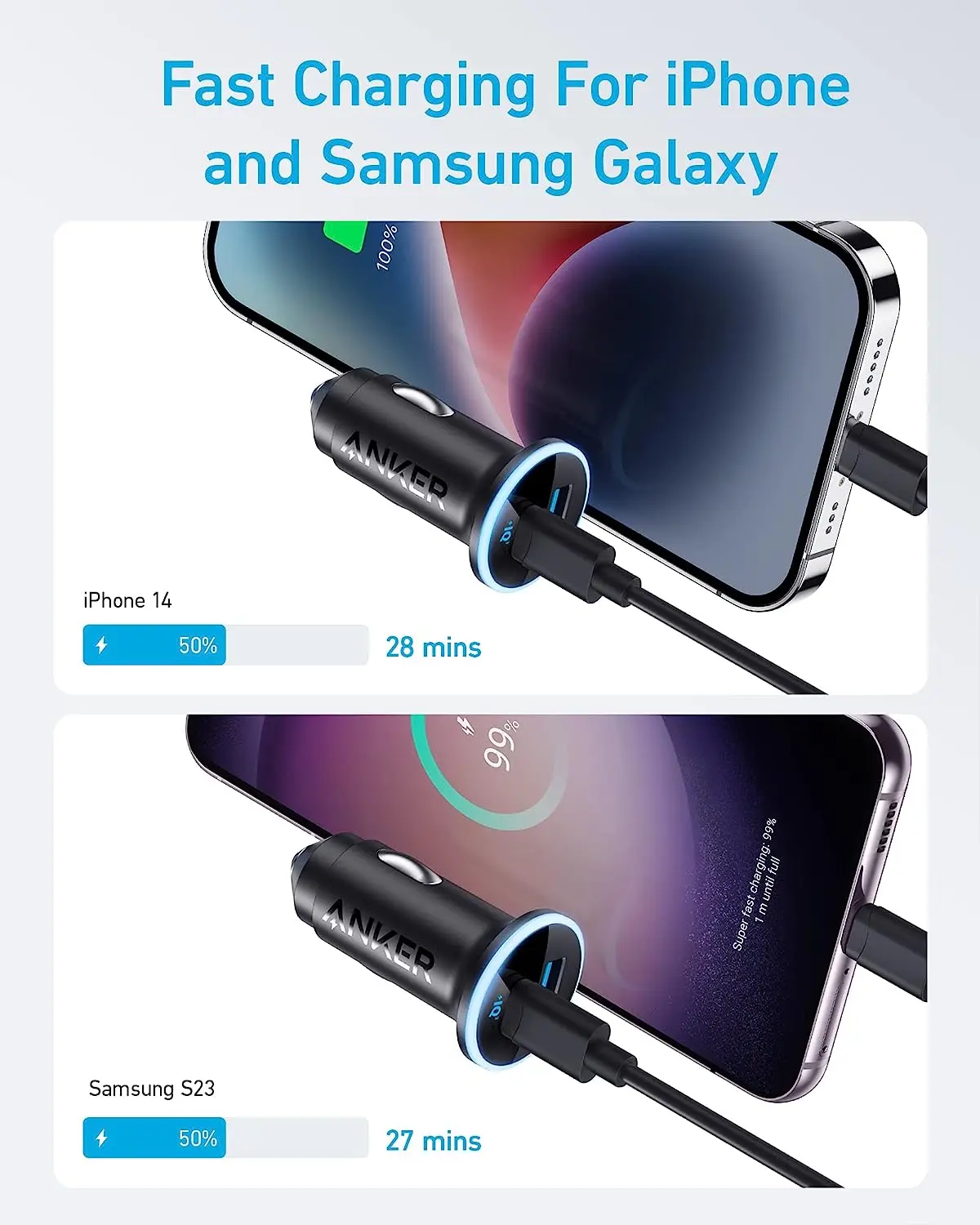 Anker 52.5W Cigarette Lighter USB Charger USB C Car Charger Adapter 323 Anker Car Charger With 30W PowerIQ 3.0