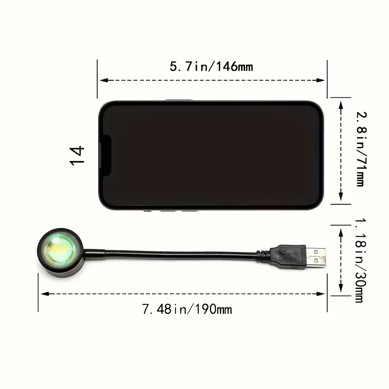 1Pc Colorful LED Sunset Lamp 7 Adjustable Colors USB Plug Play 360° Rotatable Mini Portable Atmosphere Light For Wall Ceiling Pa