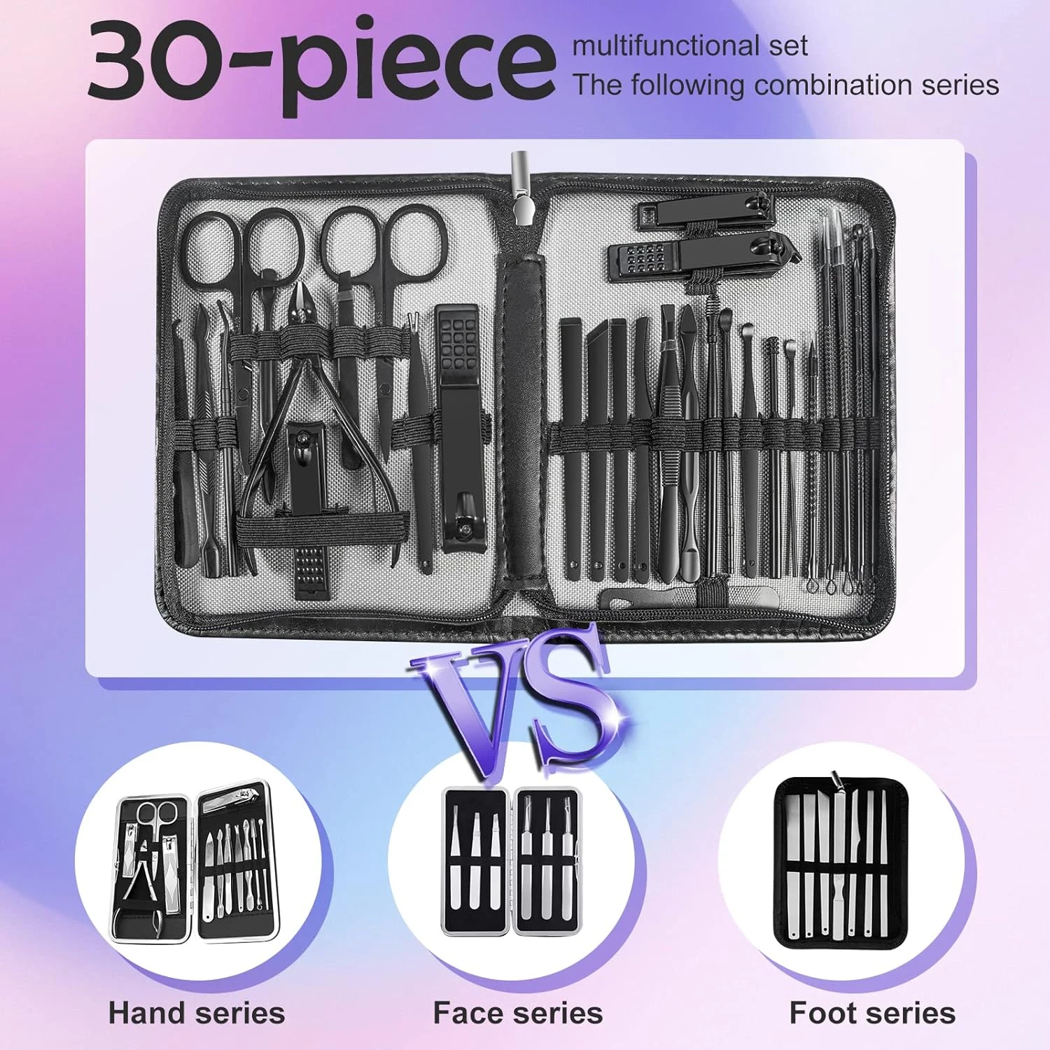 Deluxe 30-in-1 Stainless Steel Manicure and Pedicure Grooming Kit for Men & Women – High-Quality Professional Tools Set in Lux