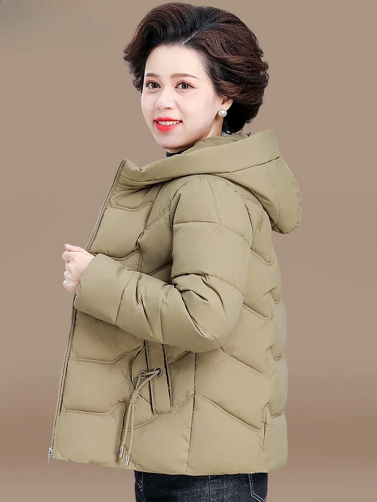 

Faionable ort down Cotton Jaet for Middle-Aged Women Autumn Winter Warm Coat Sli Korean Sle Loose Fit Cardigan