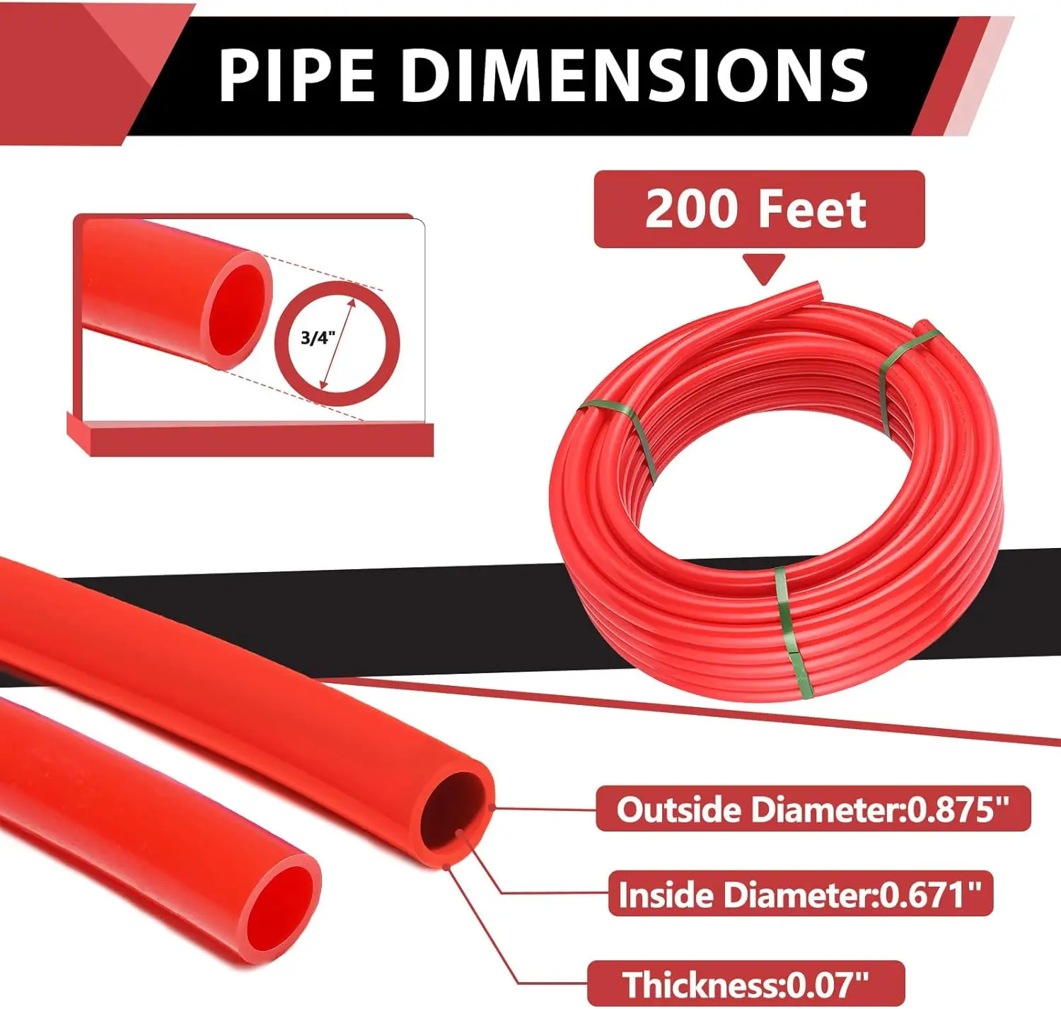 3/4 Inch 200 Ft Pex-b Pipe Tubing NSF Certified Red for Potable Water Plumbing Application with a Pipe Cutter 3/4-Inch Red