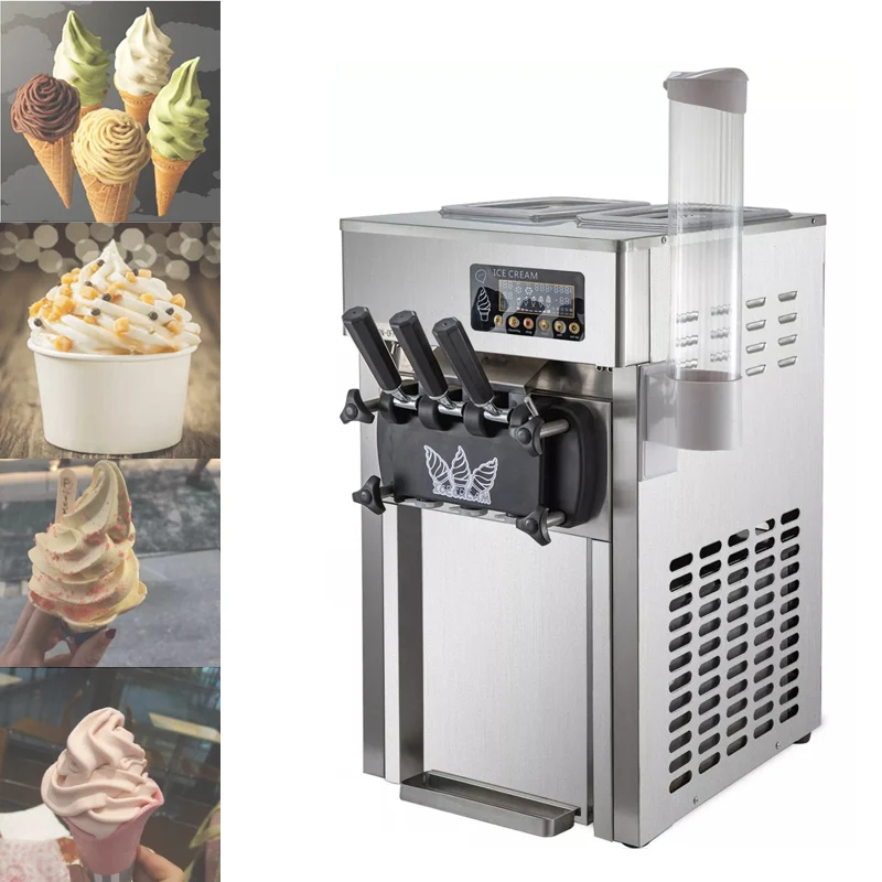 1200W 18-22L/H Table Top Soft Serve Ice Cream Machine 3 Flavors Commercial Ice Cream Maker Vending Machine