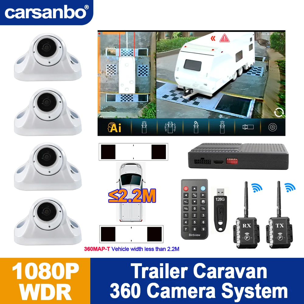 Carsanbo For Trailer Caravans RV 3D Surround View System 1080P WDR Night Vision Camera With A Wireless Receiver And Transmitter