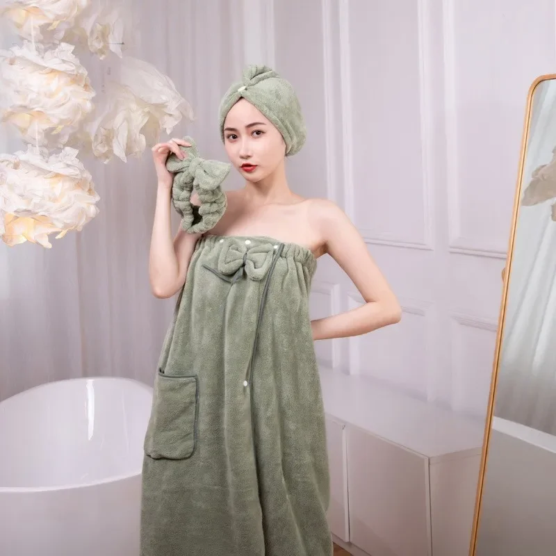 

Cute Bow Bath Towel+Hair Towel+Hair band 3PCS Women Microfiber Bathing Bathrobe Absorbent Superfine Fiber Shower Set Quick Dry