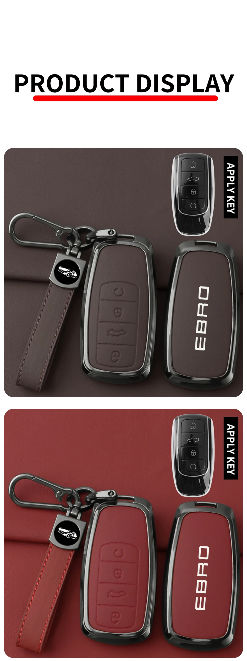 Schlüsselhülle aus Legierung und Leder für Chery EBRO S400 S700 S800 – Schutzetui für Autoschlüssel, Schlüsselanhänger, Auto-Innenausstattung – Detail 5
