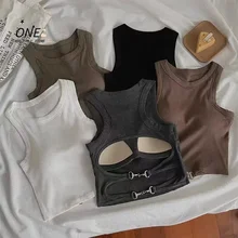 New Women Sports Tank Tops With Bra Pad Casual Crop Tops Backless Knitt Running Camisole For Women Y2K Streetwear Tops