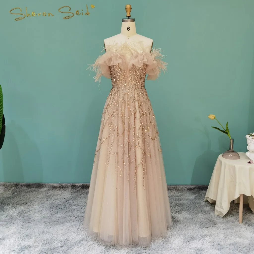 샤론 사이드 럭셔리 두바이 깃털 실버 이브닝 원피스, 롱 골드 라일락 여성 포멀 파티 원피스, 결혼식 하객 SS081 맞춤형