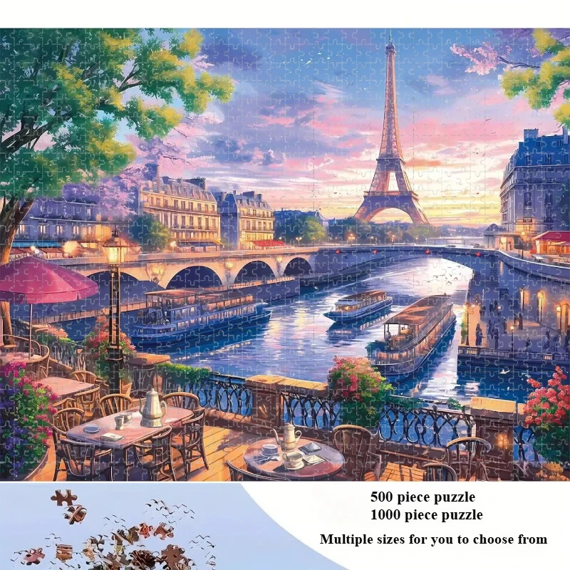 Jigsaw Puzzle 1000 Pieces Paris Eiffel Tower Riverside Puzzle Home Decor for Adults Game Family Fun Puzzles Educational Toys